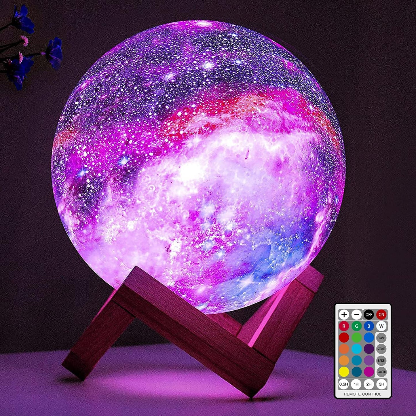 D5 Starry Moon Lamp 8cm - LED Night Light with Stand, Perfect for Bedroom Decor and Gifts